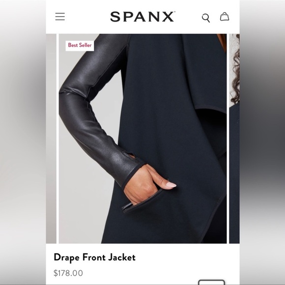 NEW Spanx Drape Front Jacket Black Sz XS Faux Leather Accents Snap Closure - Picture 11 of 13